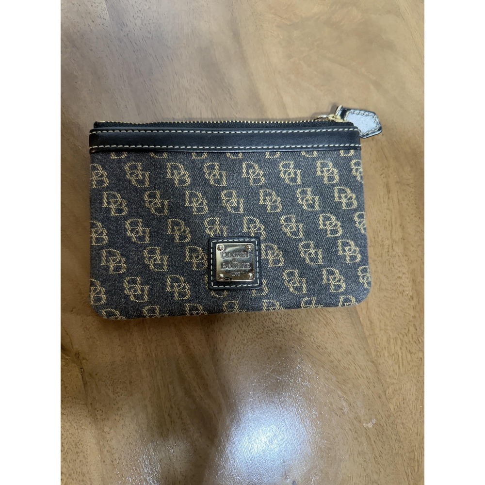 Dooney‎ & Bourke Wallet Womens Brown Logo Canvas Zip Around Coin Pouch Small